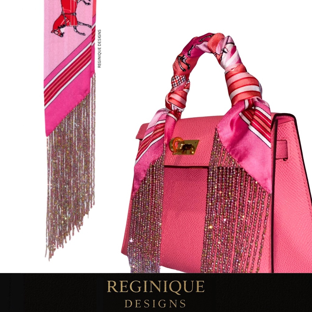 SeraBijoulet™ Handcrafted Silk Skinny Scarf with Beaded Fringe - Picture 1 of 7